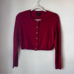 Talbots Pure Merino Wool Cropped Cardigan Red Petite Small Button Closure